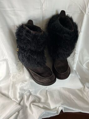 UGG Black Faux Fur Suede Ankle Booties